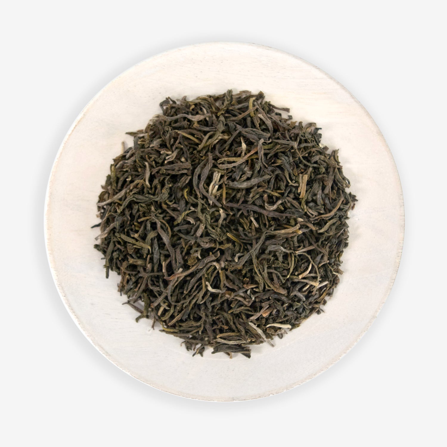 A plate of dried green tea leaves.